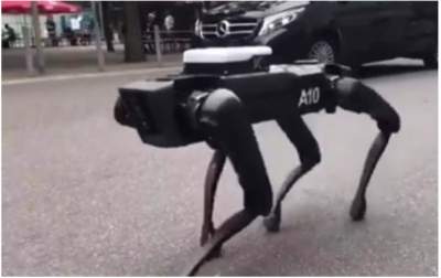 Робот-собака прогулялся по оживленной улице
