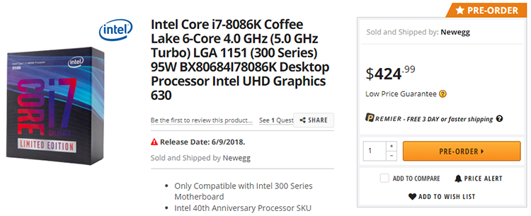 Core i7-8086K покорил частоту 7,24 ГГц