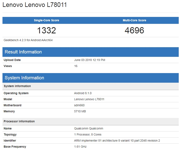 Новый смартфон Lenovo получит экран с вырезом и процессор Snapdragon 636/660