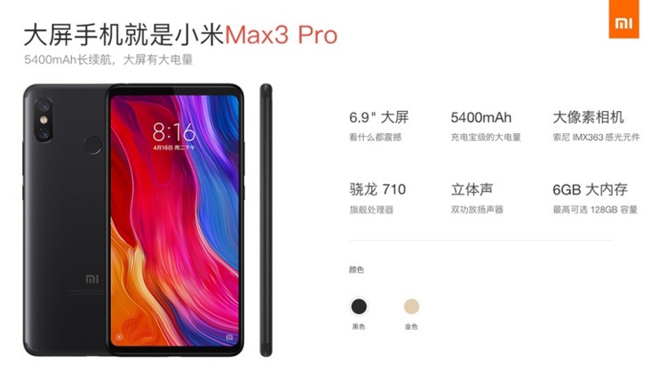 Огромный смартфон Xiaomi Mi Max 3 выйдет в Pro-версии